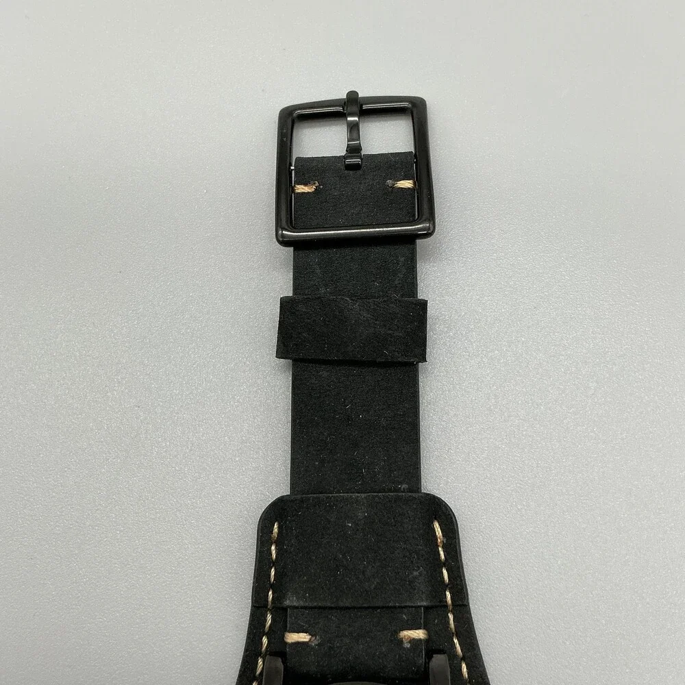 Timex Indiglo WR30M Mens Watch 42mm Black Dial Black Leather Bund New Battery